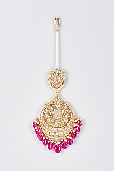 Gold Plated Kundan Polki & Onyx Maangtikka