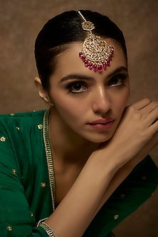 Gold Plated Kundan Polki & Onyx Maangtikka