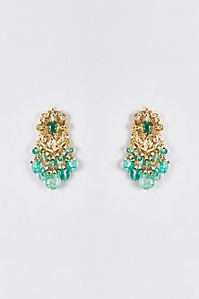 Gold Plated Kundan Polki & Green Onyx Stud Earrings