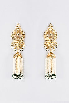 Gold Plated Kundan Polki & Green Onyx Jhumka Earrings