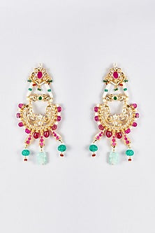Gold Plated Kundan Polk & Onyx Chandbali Earrings