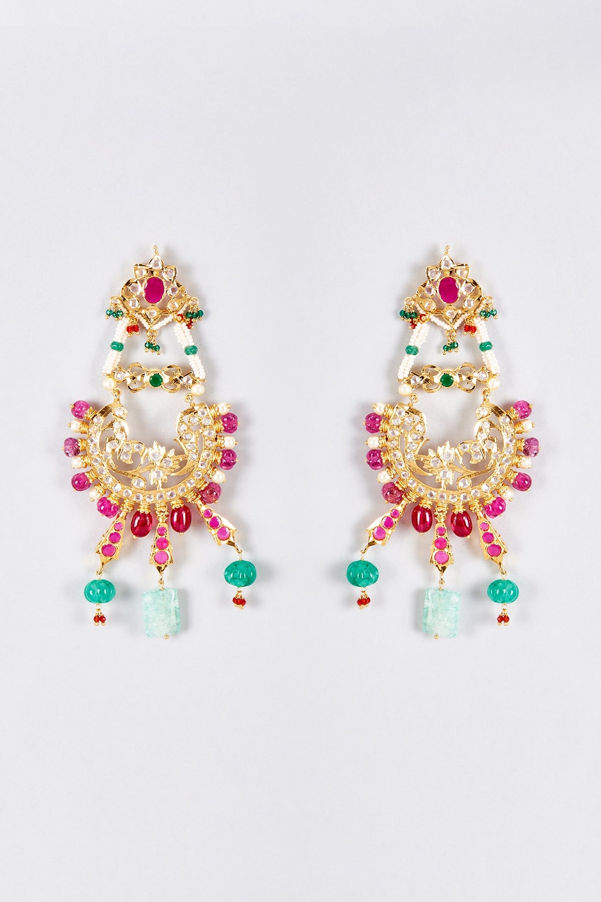 Gold Plated Kundan Polk & Onyx Chandbali Earrings