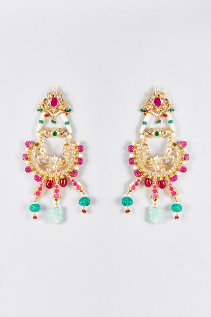 Gold Plated Kundan Polk & Onyx Chandbali Earrings