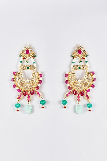 Gold Plated Kundan Polk & Onyx Chandbali Earrings