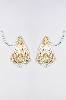 Gold Plated Kundan Polki & Green Onyx Chandbali Earrings