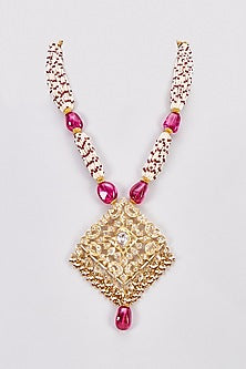 Gold Plated Kundan Polki & Onyx Long Necklace