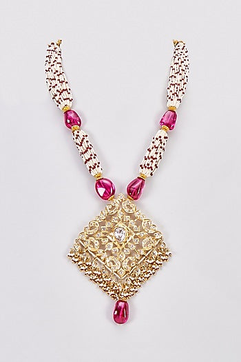 Gold Plated Kundan Polki & Onyx Long Necklace