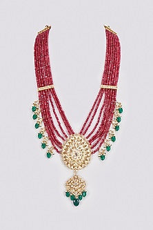 Gold Plated Kundan Polki & Onyx Long Necklace