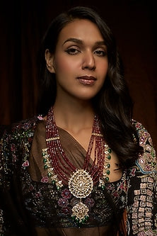 Gold Plated Kundan Polki & Onyx Long Necklace