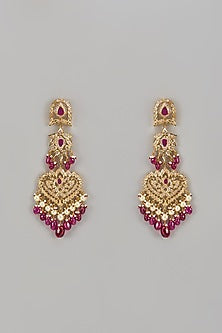Gold Plated Kundan Polki & Red Onyx Dangler Earrings