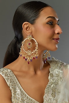 Gold Plated Kundan Polki & Pearl Chandbali Earrings