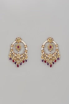 Gold Plated Kundan Polki & Pearl Chandbali Earrings