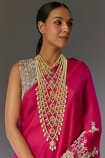 Gold Plated Navratna Stone Sathlada Necklace