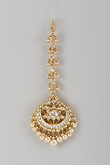 Gold Finish Kundan Polki Maangtikka In Sterling Silver