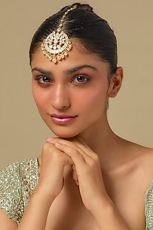 Gold Finish Kundan Polki Maangtikka In Sterling Silver