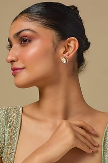 Gold Finish Kundan Polki Stud Earrings In Sterling Silver