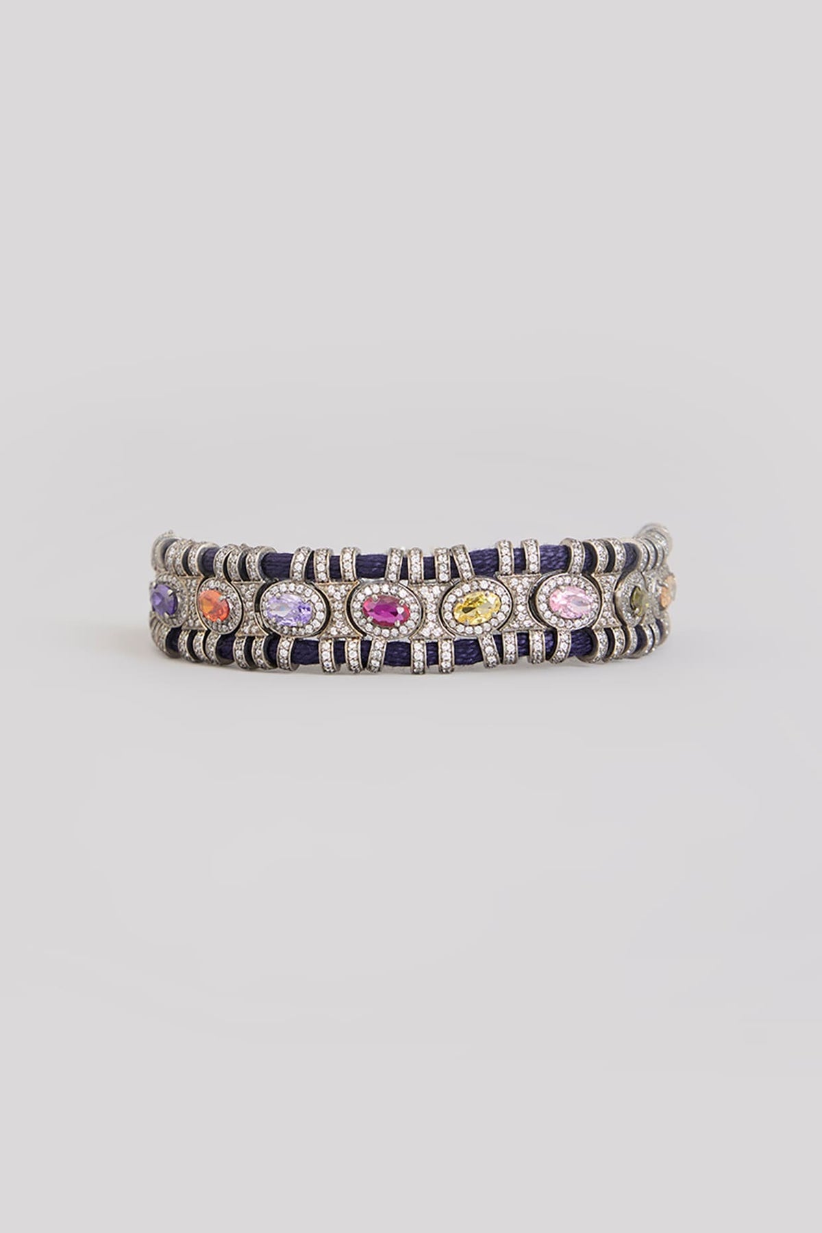 Gold Finish Moissanite Polki & Navratna Gemstone Bracelet In Sterling Silver