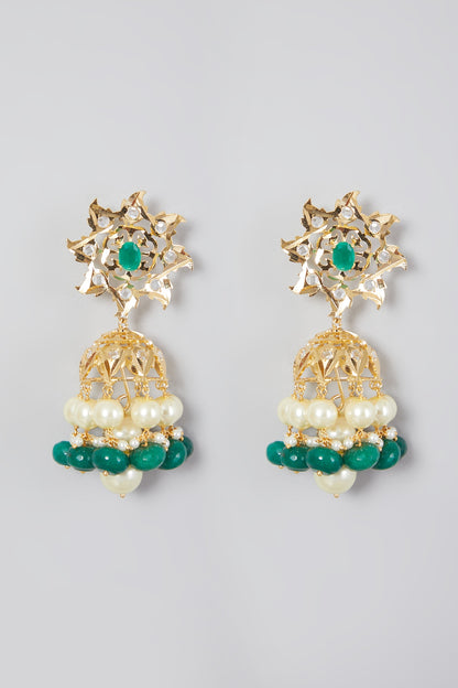 Gold Plated Kundan Polki Jhumka Earrings