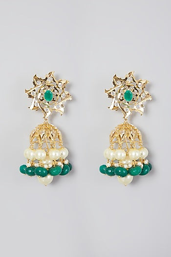 Gold Plated Kundan Polki Jhumka Earrings