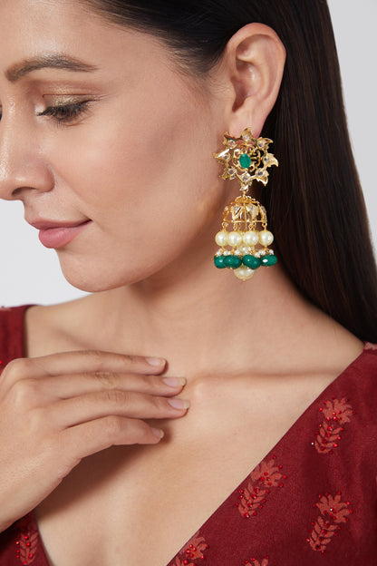 Gold Plated Kundan Polki Jhumka Earrings