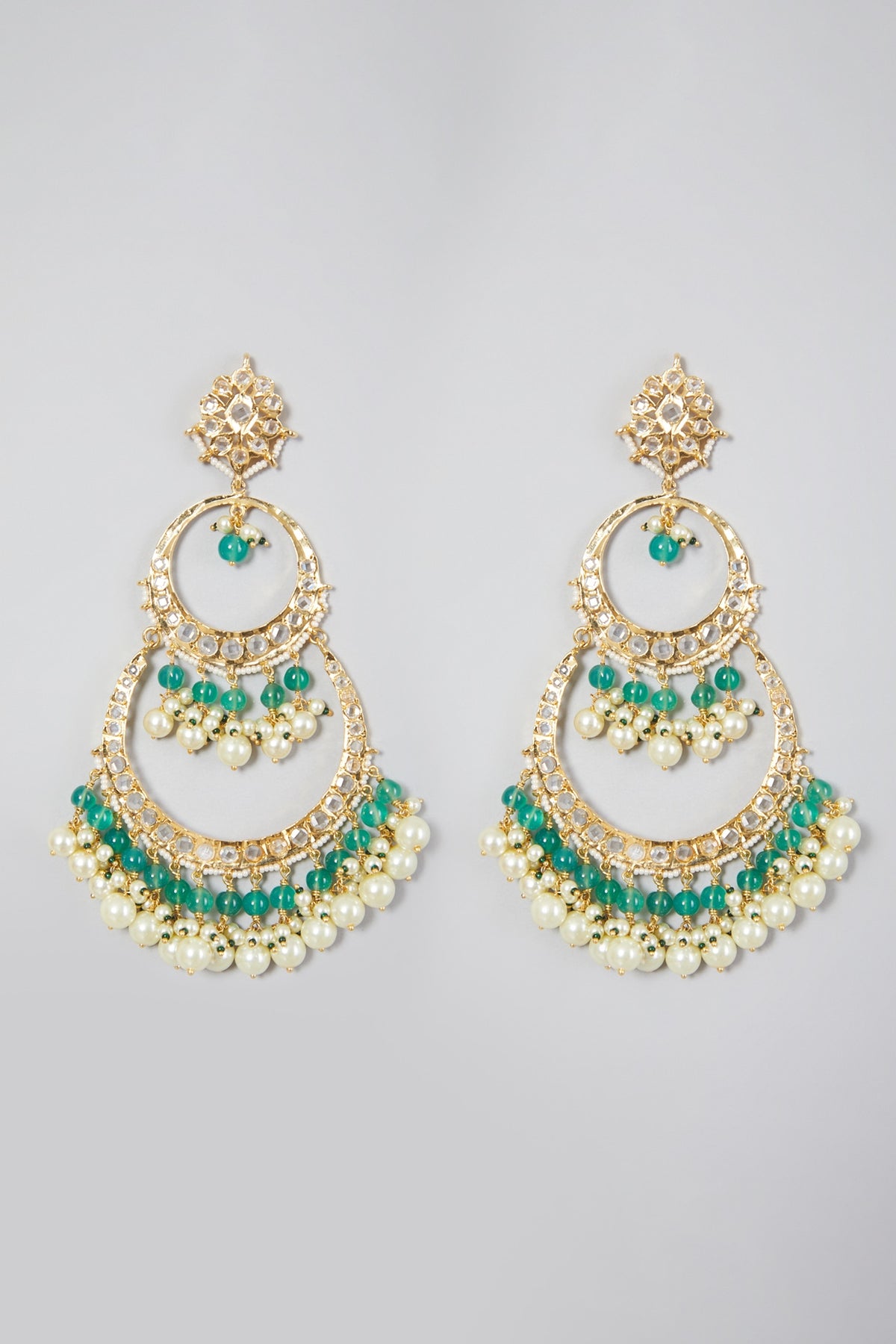 Gold Plated Green Stone Earrings