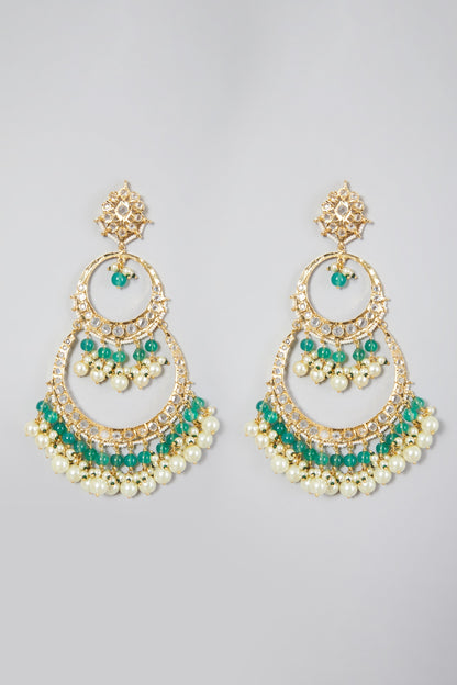 Gold Plated Green Stone Earrings