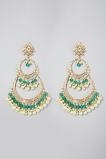 Gold Plated Green Stone Earrings