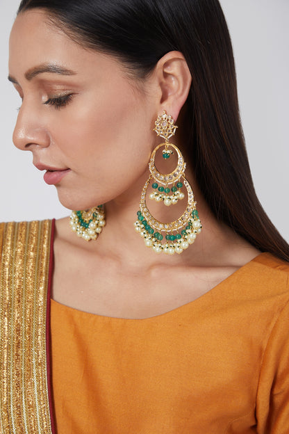 Gold Plated Green Stone Earrings