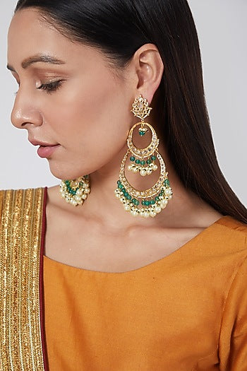 Gold Plated Green Stone Earrings