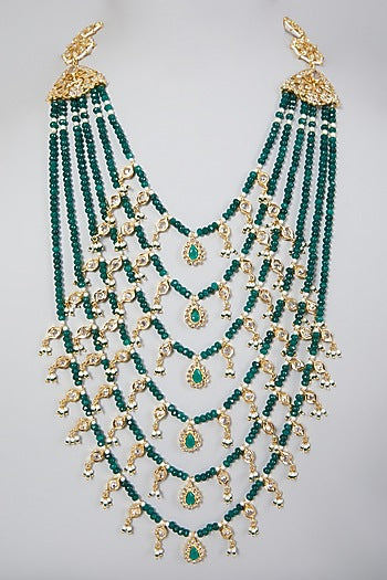 Gold Plated Green Beaded Layered Necklace