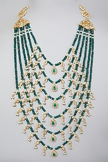 Gold Plated Green Beaded Layered Necklace