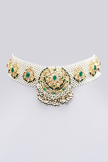 Gold Plated Pearl & Green Onyx Choker Necklace