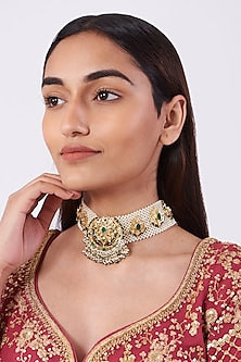 Gold Plated Pearl & Green Onyx Choker Necklace