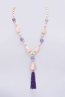 Gold Plated Pink Quartz Long Necklace