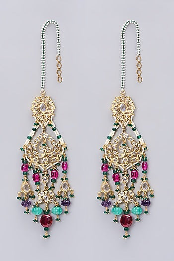 Gold Plated Multi-Colored Stone Chandbali Earrings