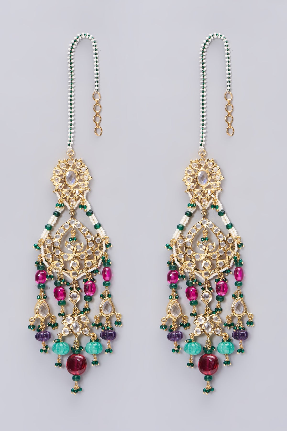 Gold Plated Multi-Colored Stone Chandbali Earrings