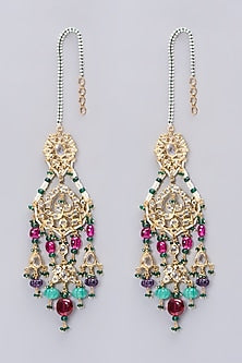 Gold Plated Multi-Colored Stone Chandbali Earrings