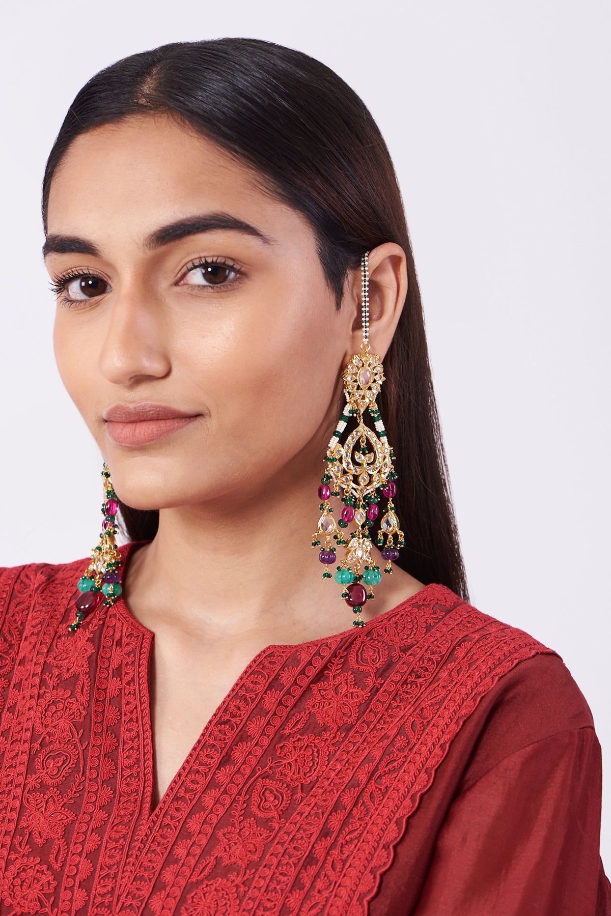 Gold Plated Multi-Colored Stone Chandbali Earrings