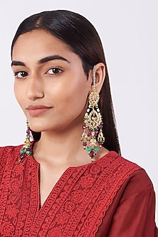 Gold Plated Multi-Colored Stone Chandbali Earrings