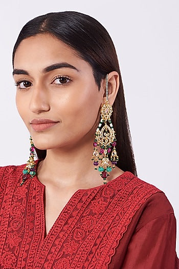 Gold Plated Multi-Colored Stone Chandbali Earrings