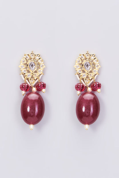 Gold Plated Red Onyx Stud Earrings