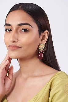 Gold Plated Red Onyx Stud Earrings