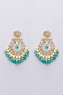 Gold Plated Green Onyx Chandbali Earrings
