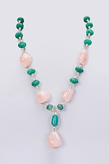 Gold Plated Rose Pink Quartz Long Necklace
