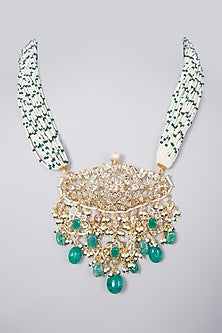 Gold Plated Kundan Polki & Beaded Necklace