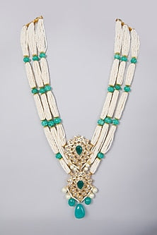 Gold Plated Kundan Polki & Pearl Necklace