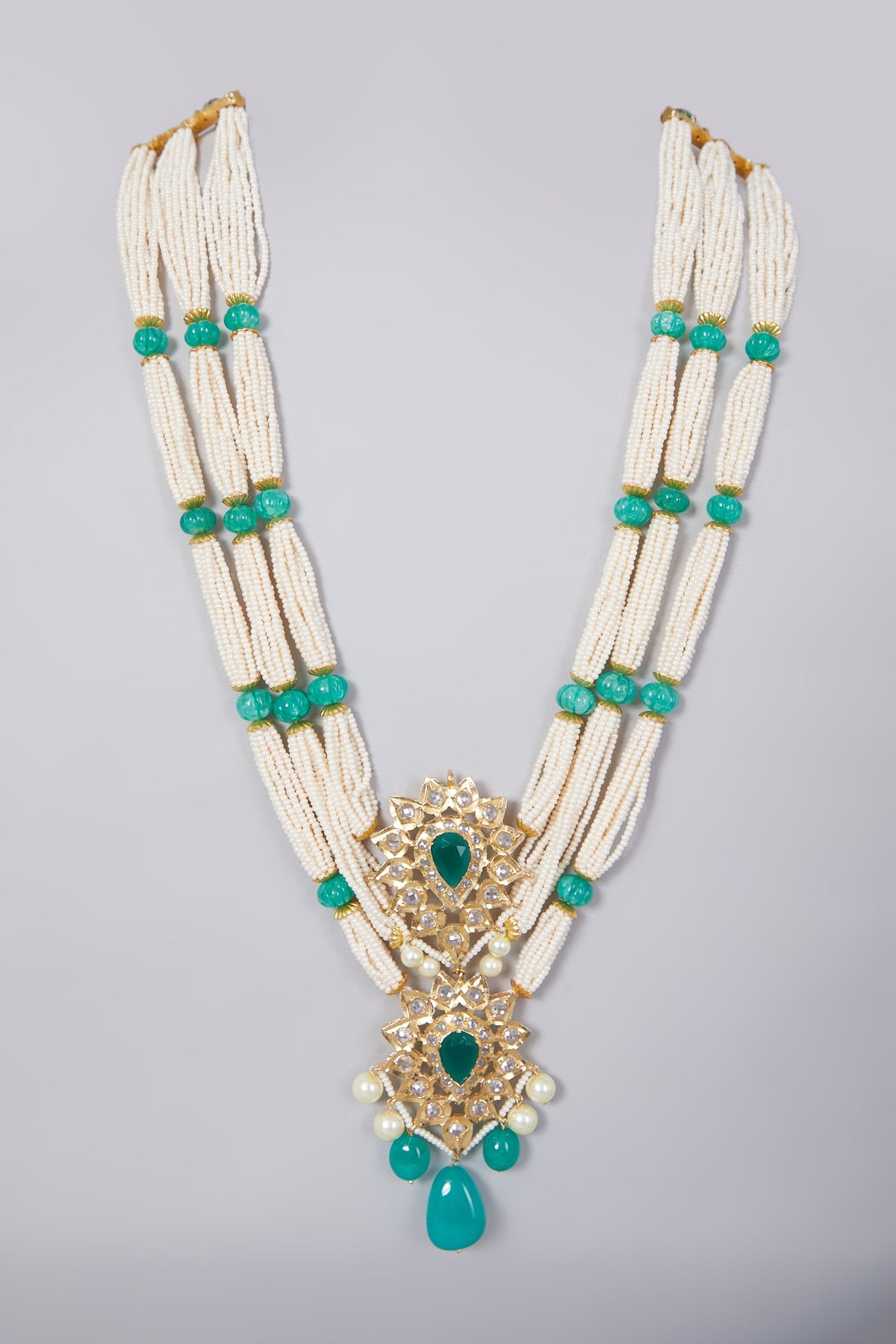 Gold Plated Kundan Polki & Pearl Necklace