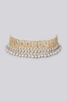 Gold Plated Kundan Polki & Pearl Choker Necklace
