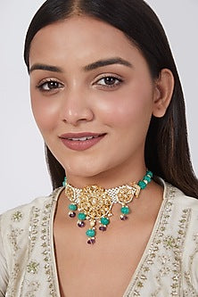 Gold Plated Onyx Beaded Choker Necklace