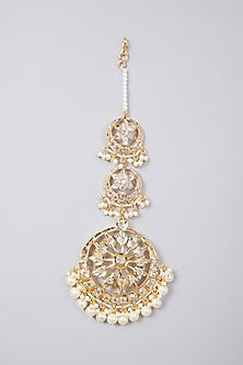 Gold Plated Kundan Polki & Pearl Maang Tikka